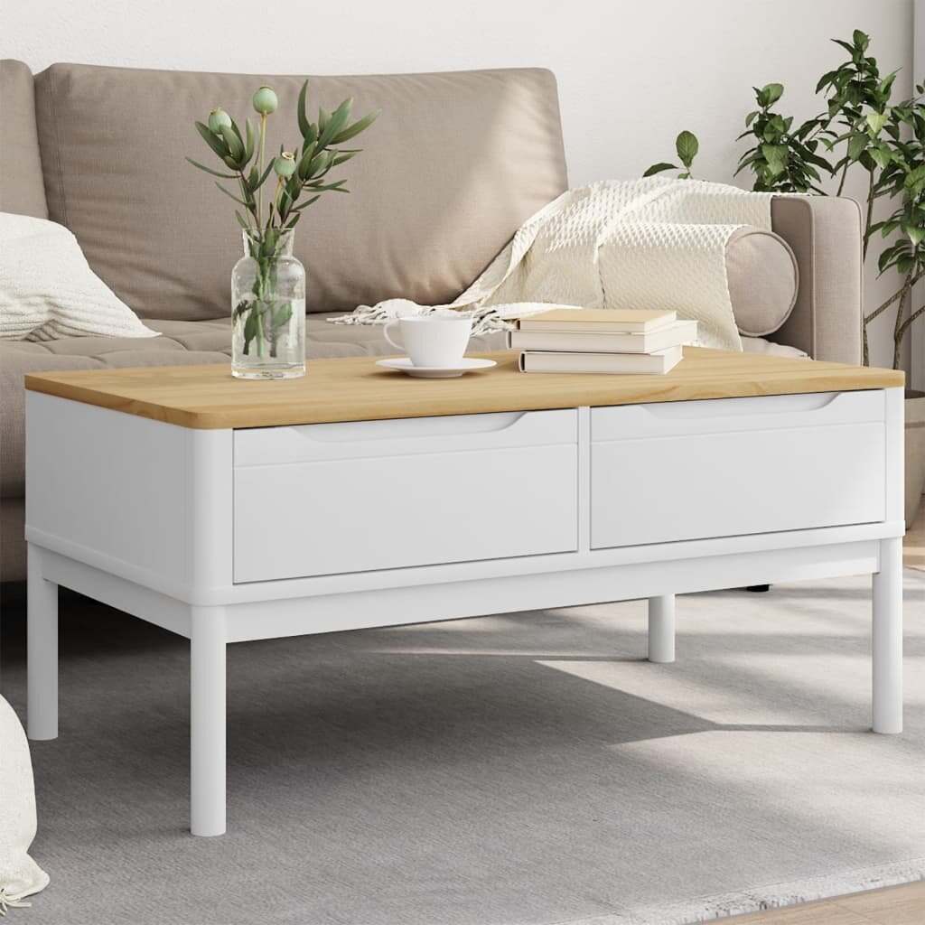 vidaXL Кафе маса FLORO бяла 99x555x45 см борово дърво масив