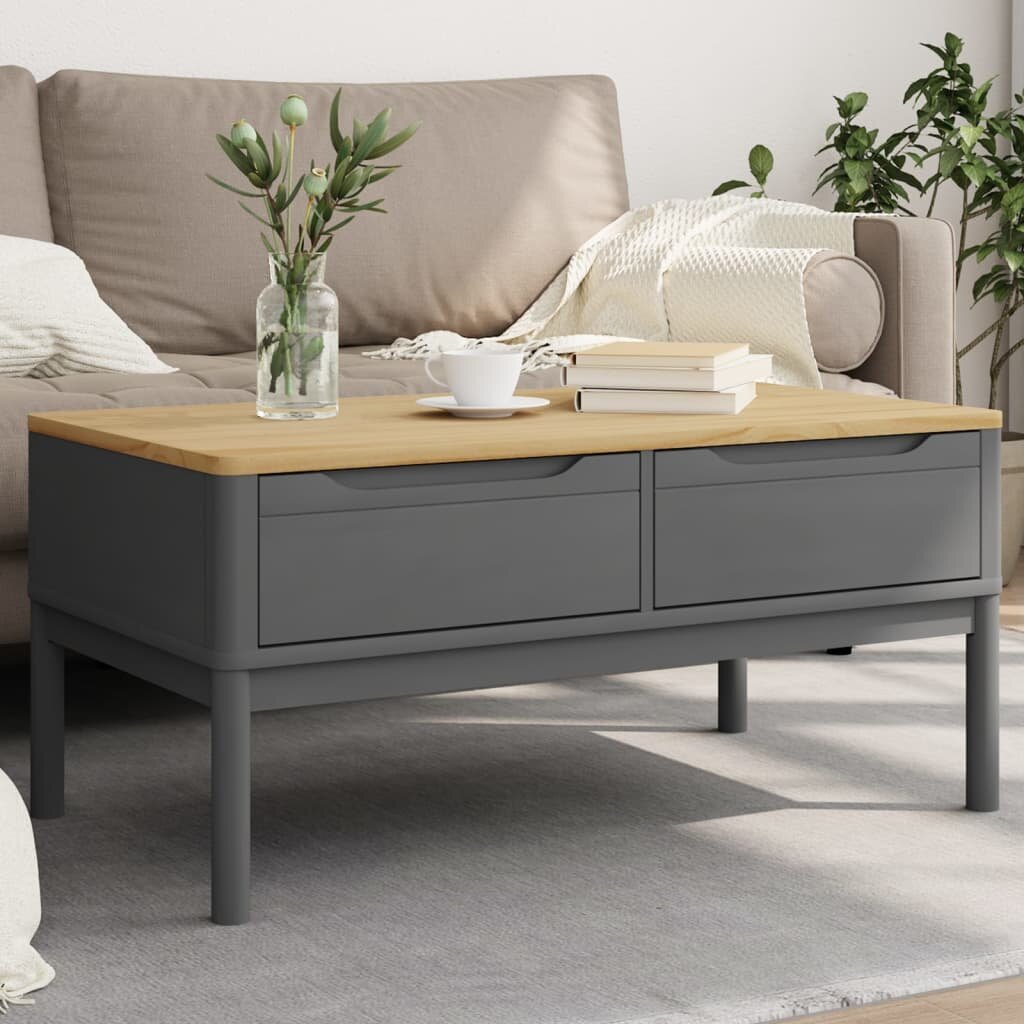vidaXL Кафе маса FLORO сива 99x555x45 см борово дърво масив
