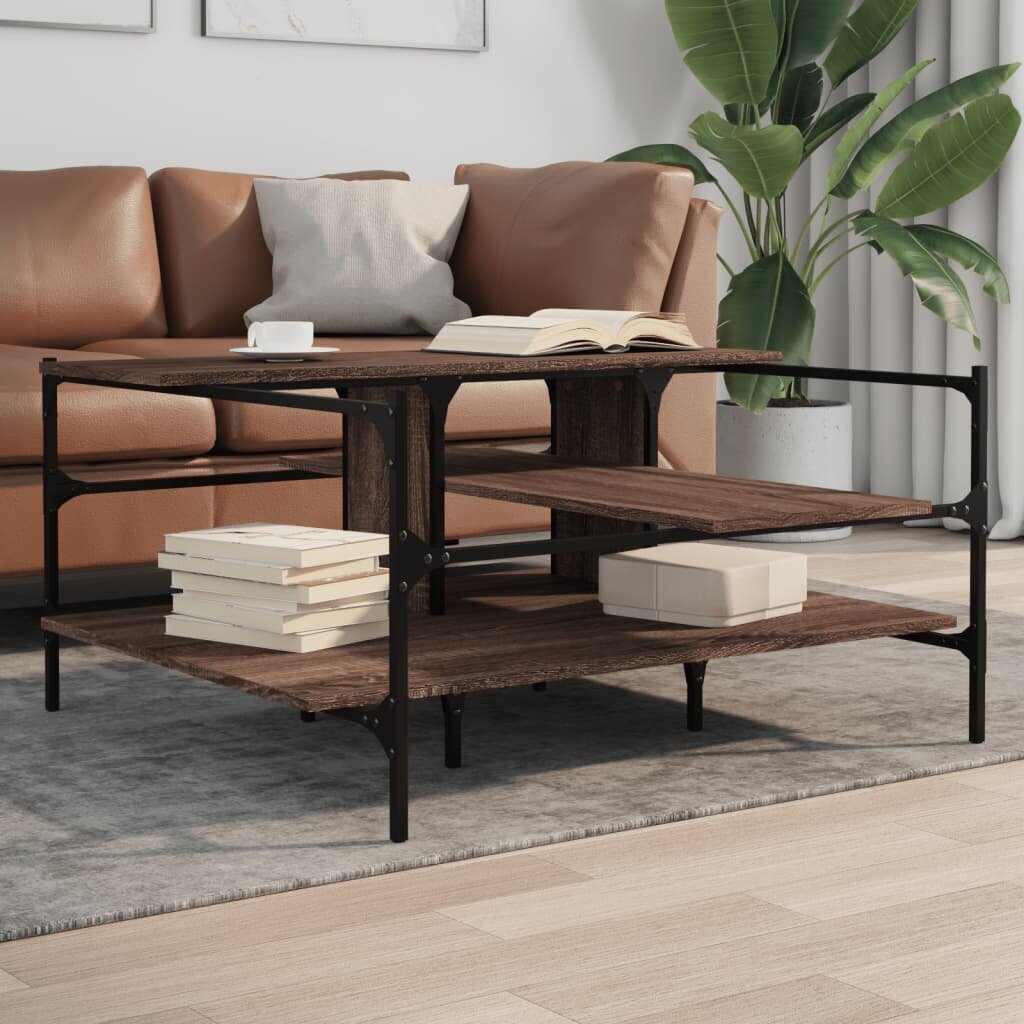 vidaXL Кафе маса кафяв дъб 100x100x485 см инженерно дърво
