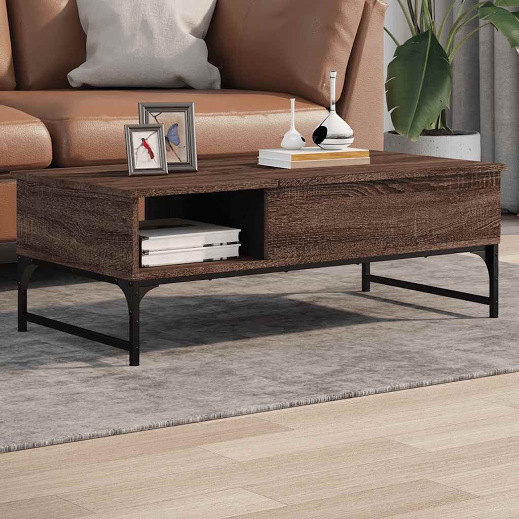 vidaXL Кафе маса кафяв дъб 100x50x35 см инженерно дърво и метал