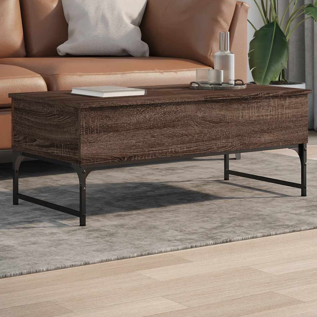 vidaXL Кафе маса кафяв дъб 100x50x40 см инженерно дърво и метал