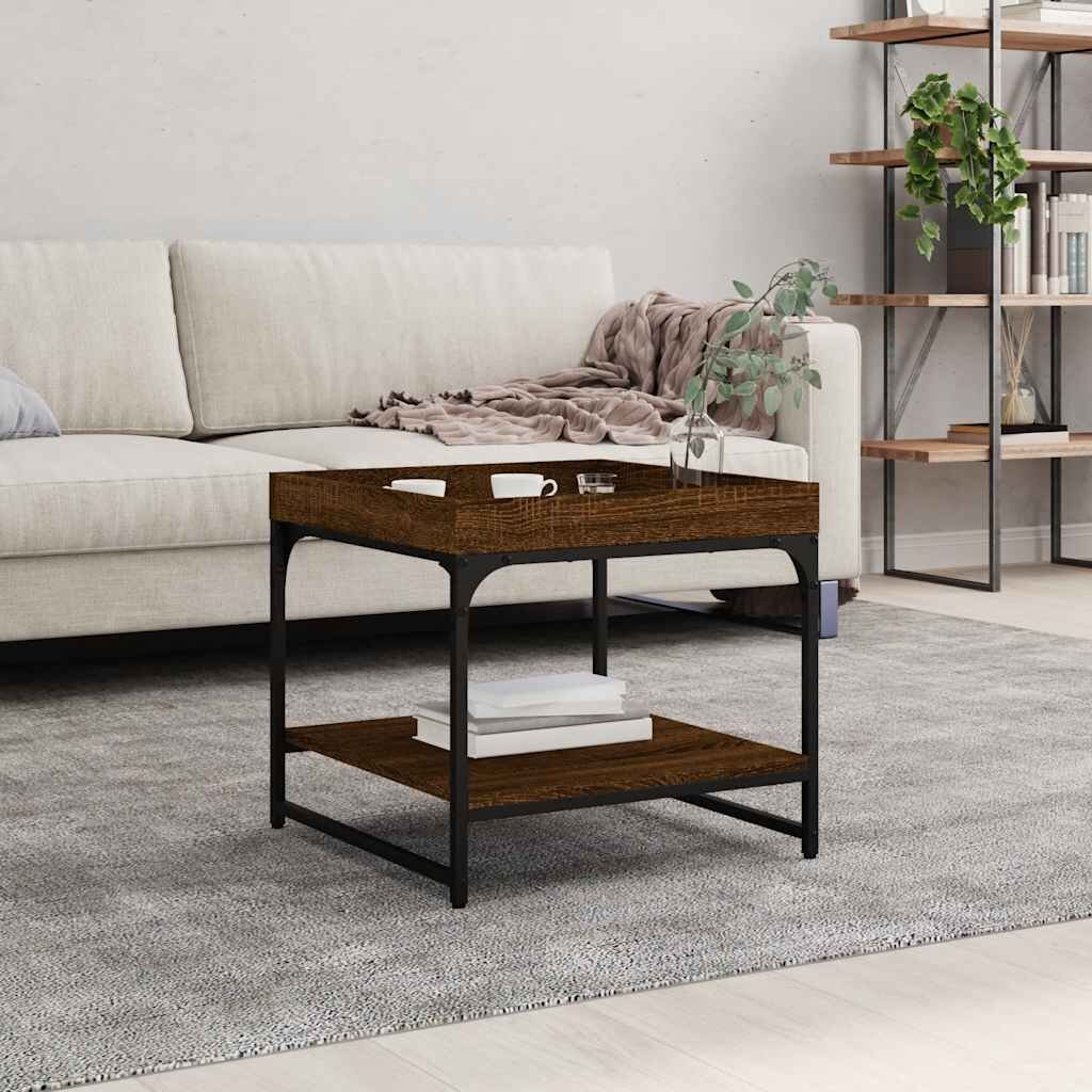 vidaXL Кафе маса кафяв дъб 495x495x45 см инженерно дърво