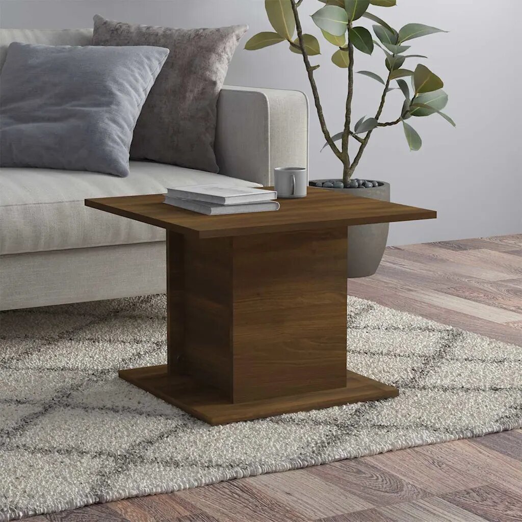 vidaXL Кафе маса кафяв дъб 555x555x40 см инженерно дърво