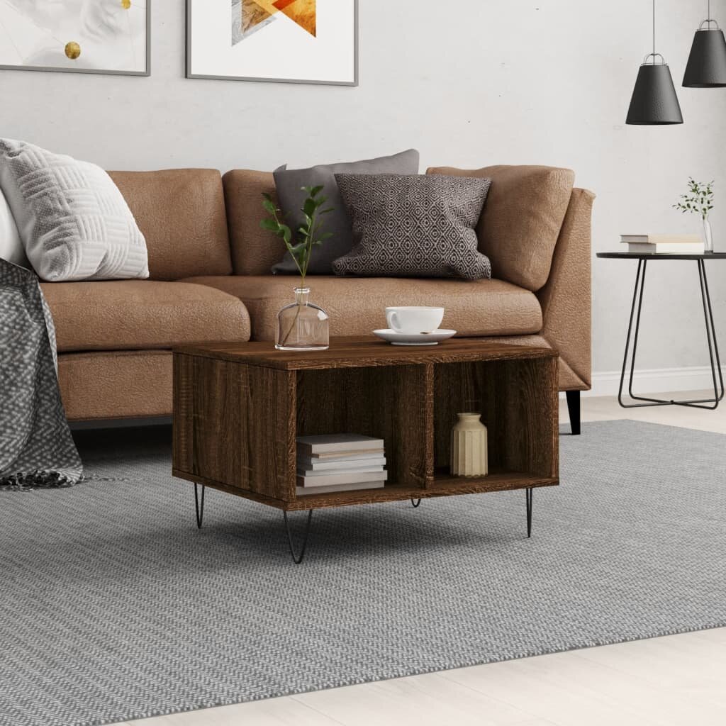 vidaXL Кафе маса кафяв дъб 60x50x365 см инженерно дърво