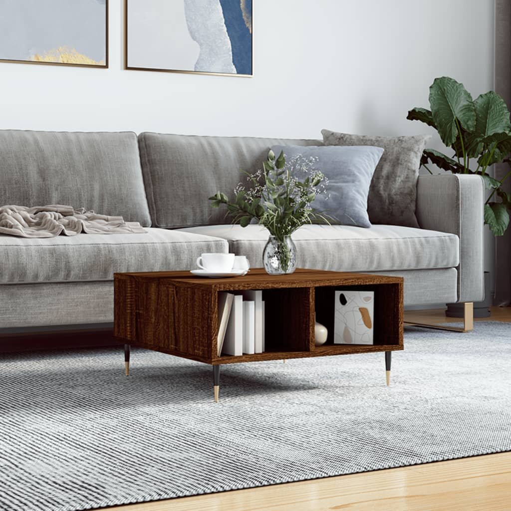 vidaXL Кафе маса кафяв дъб 60x60x30 см инженерно дърво