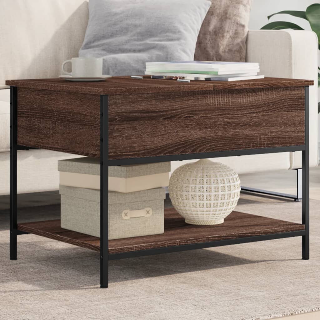 vidaXL Кафе маса кафяв дъб 70x50x50 см инженерно дърво и метал