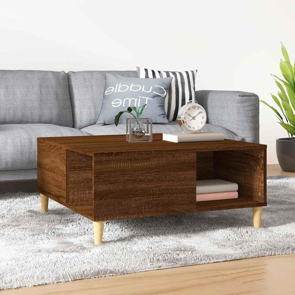 vidaXL Кафе маса кафяв дъб 80x80x365 см инженерно дърво