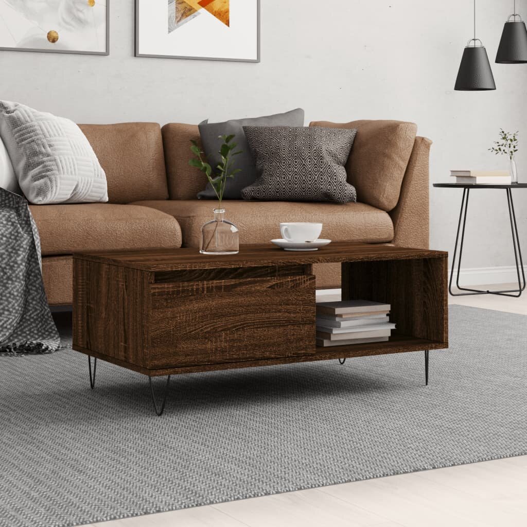 vidaXL Кафе маса кафяв дъб 90x50x365 см инженерно дърво