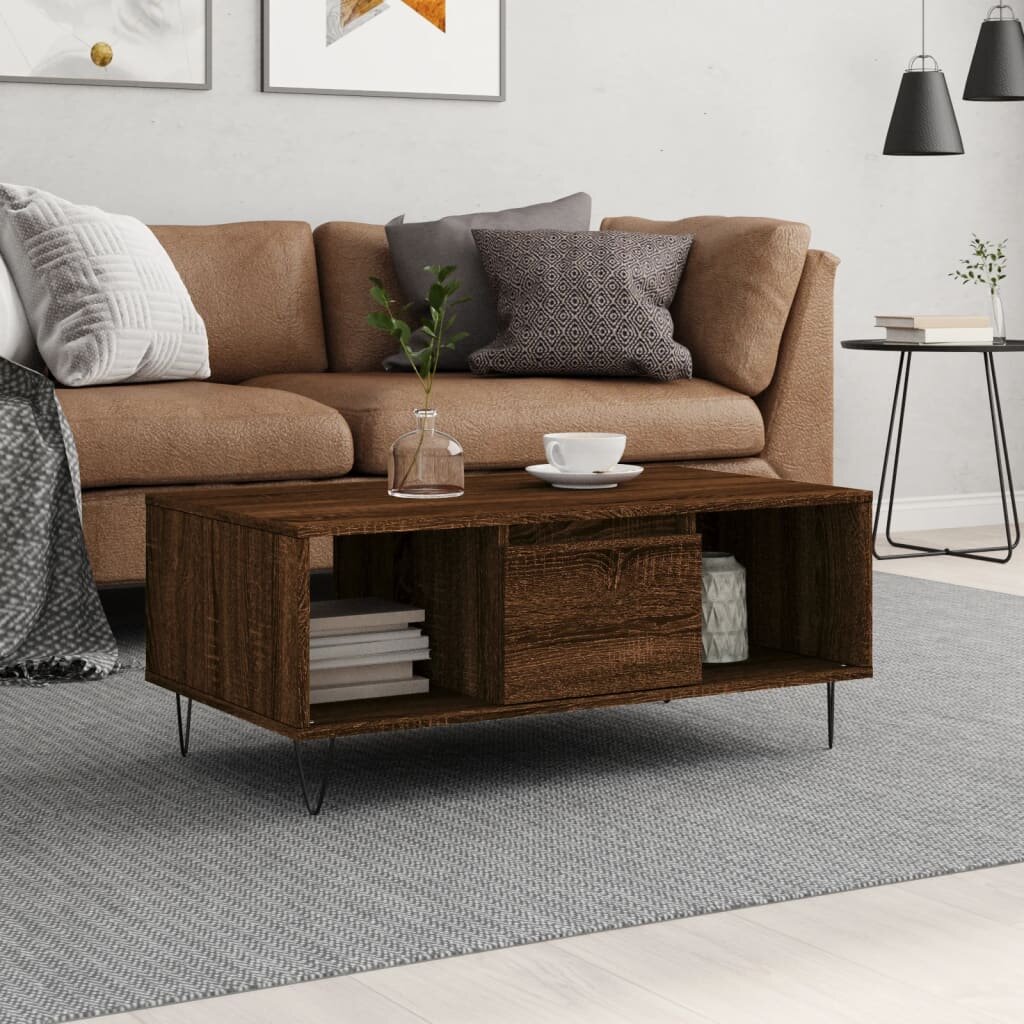 vidaXL Кафе маса кафяв дъб 90x50x365 см инженерно дърво