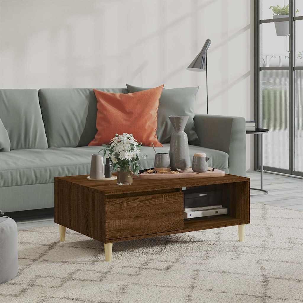 vidaXL Кафе маса кафяв дъб 90x60x35 см инженерно дърво