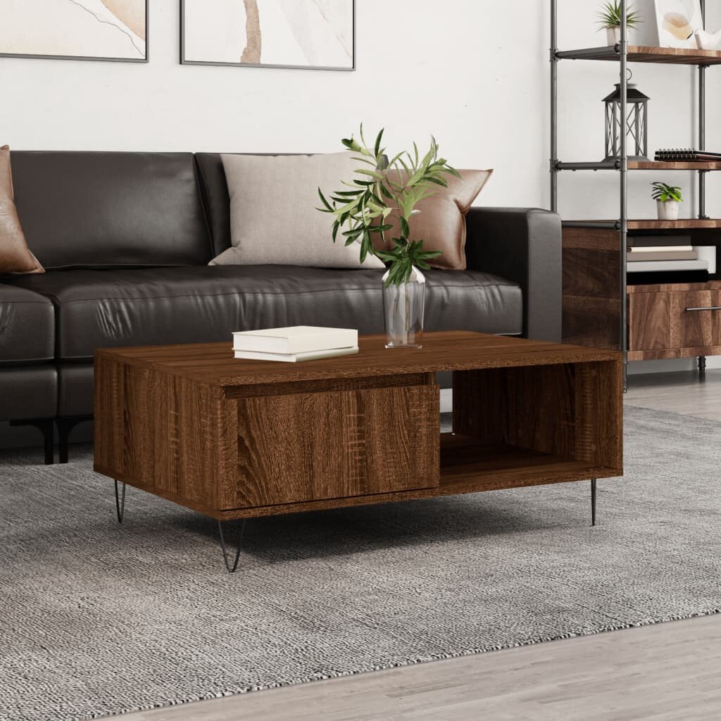 vidaXL Кафе маса кафяв дъб 90x60x35 см инженерно дърво
