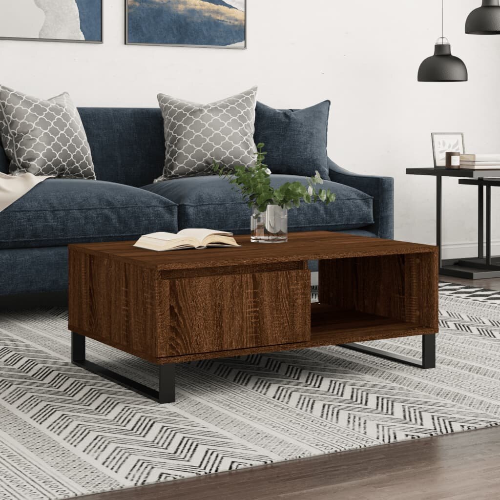 vidaXL Кафе маса кафяв дъб 90x60x35 см инженерно дърво