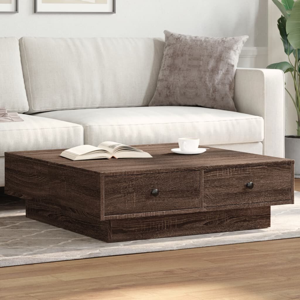 vidaXL Кафе маса кафяв дъб 90x90x28 см инженерно дърво