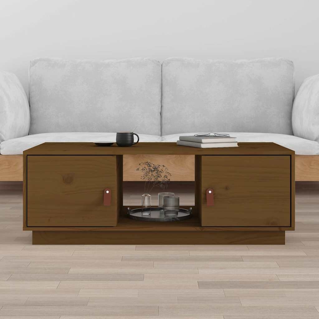 vidaXL Кафе маса меденокафява 100x50x35 см борово дърво масив