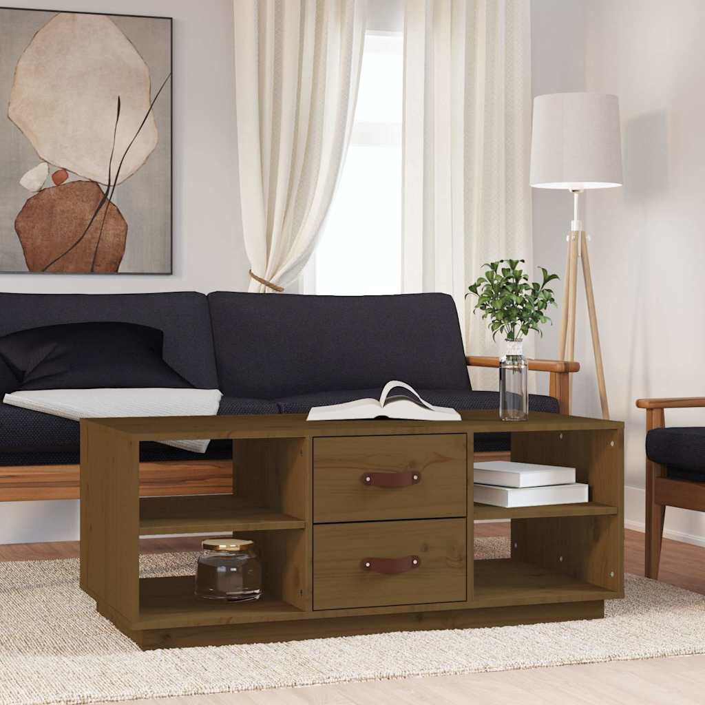 vidaXL Кафе маса меденокафява 100x50x41 см борово дърво масив