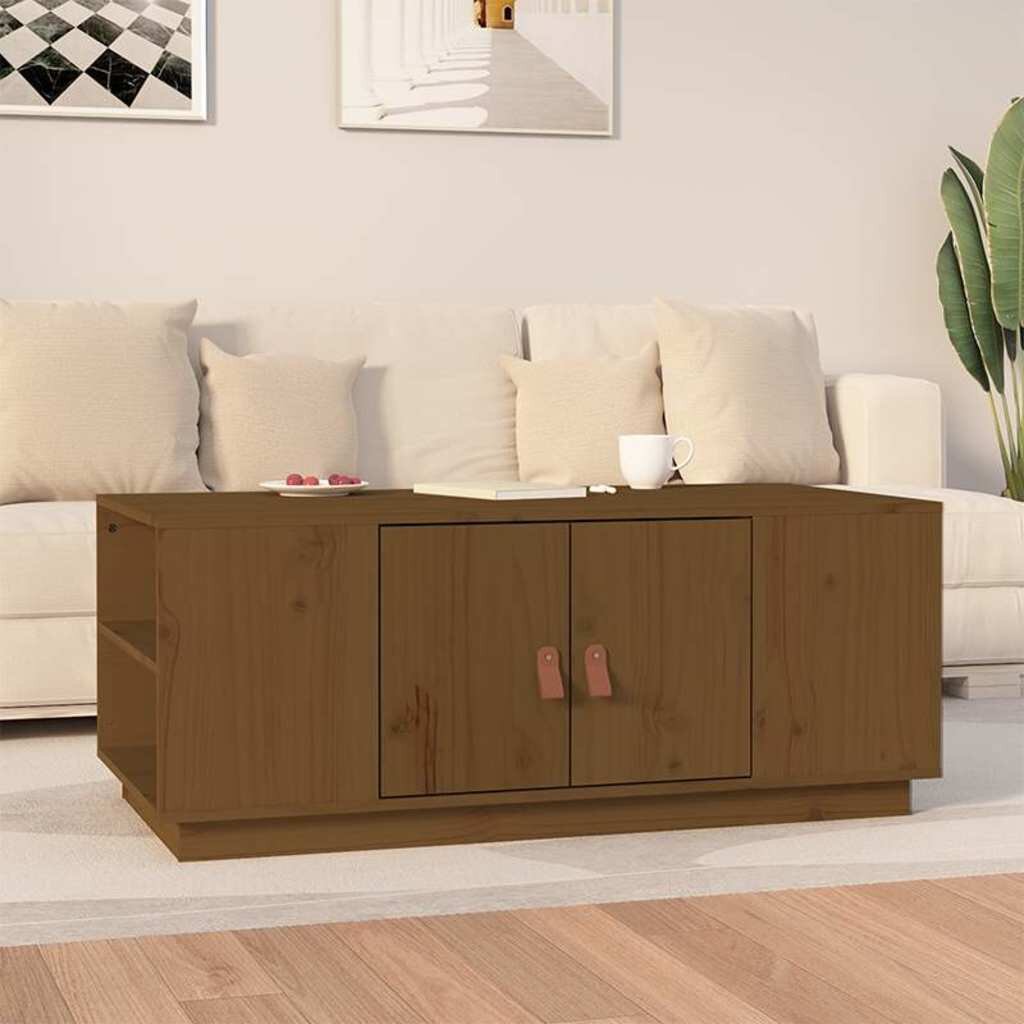 vidaXL Кафе маса меденокафява 100x50x41 см борово дърво масив