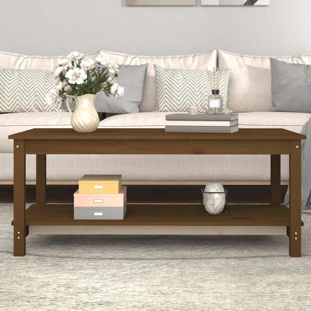 vidaXL Кафе маса меденокафява 110x55x45 см борово дърво масив