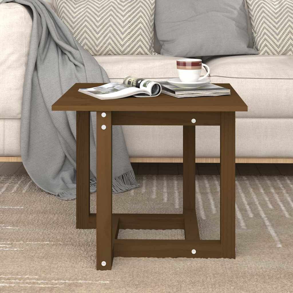 vidaXL Кафе маса меденокафява 50x50x45 см борово дърво масив