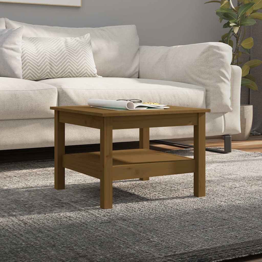 vidaXL Кафе маса меденокафява 55x55x40 см борово дърво масив