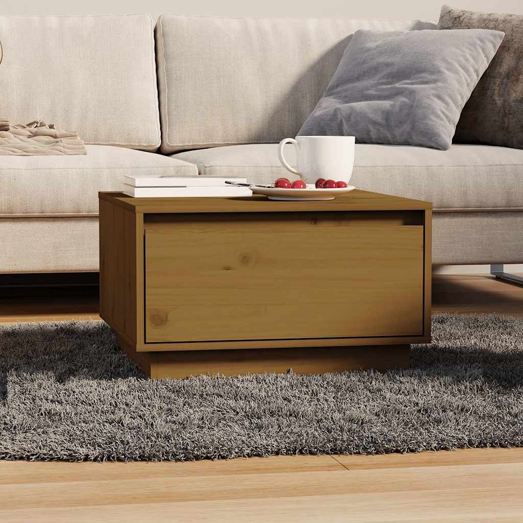 vidaXL Кафе маса меденокафява 55x56x32 см борово дърво масив