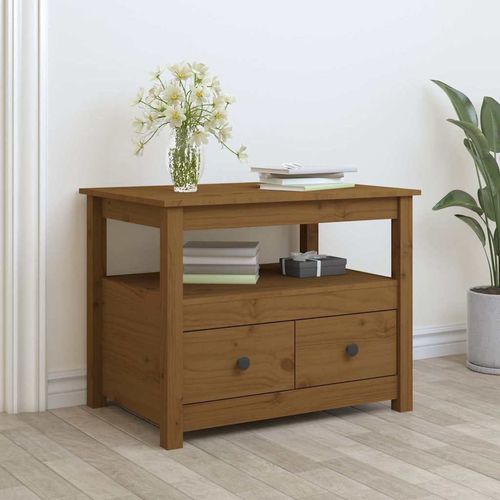 vidaXL Кафе маса меденокафява 71x49x55 см борово дърво масив