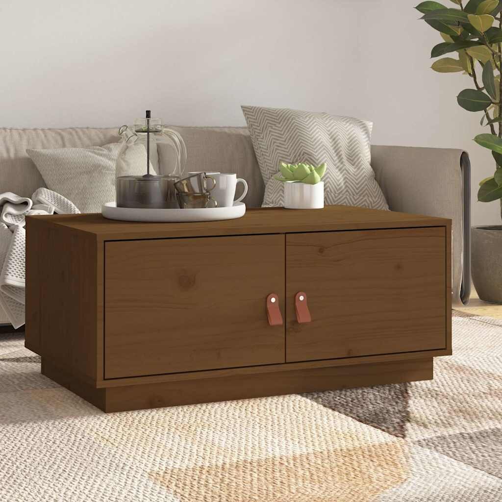 vidaXL Кафе маса меденокафява 80x50x35 см борово дърво масив