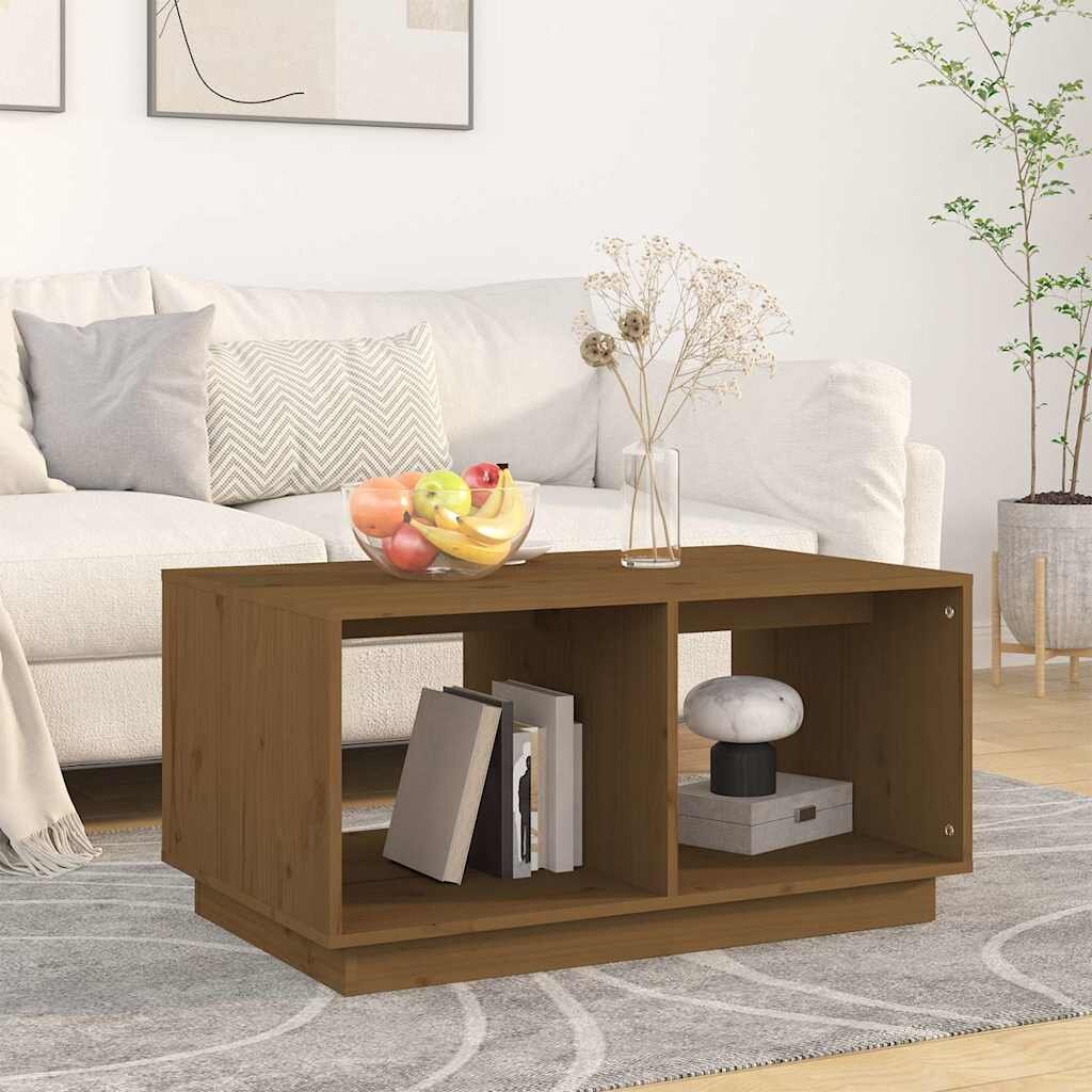 vidaXL Кафе маса меденокафява 80x50x40 см бор дърво масив