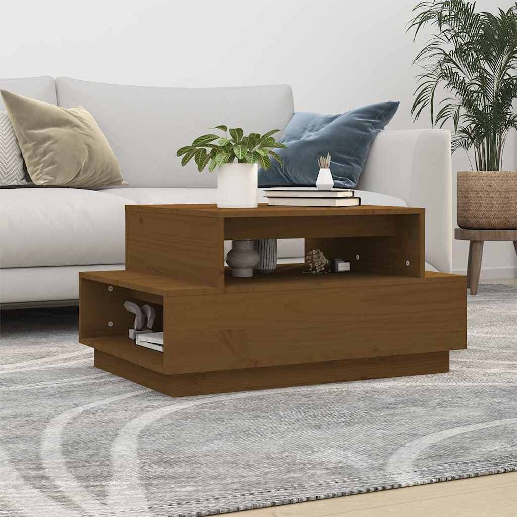 vidaXL Кафе маса меденокафява 80x55x405 см борово дърво масив