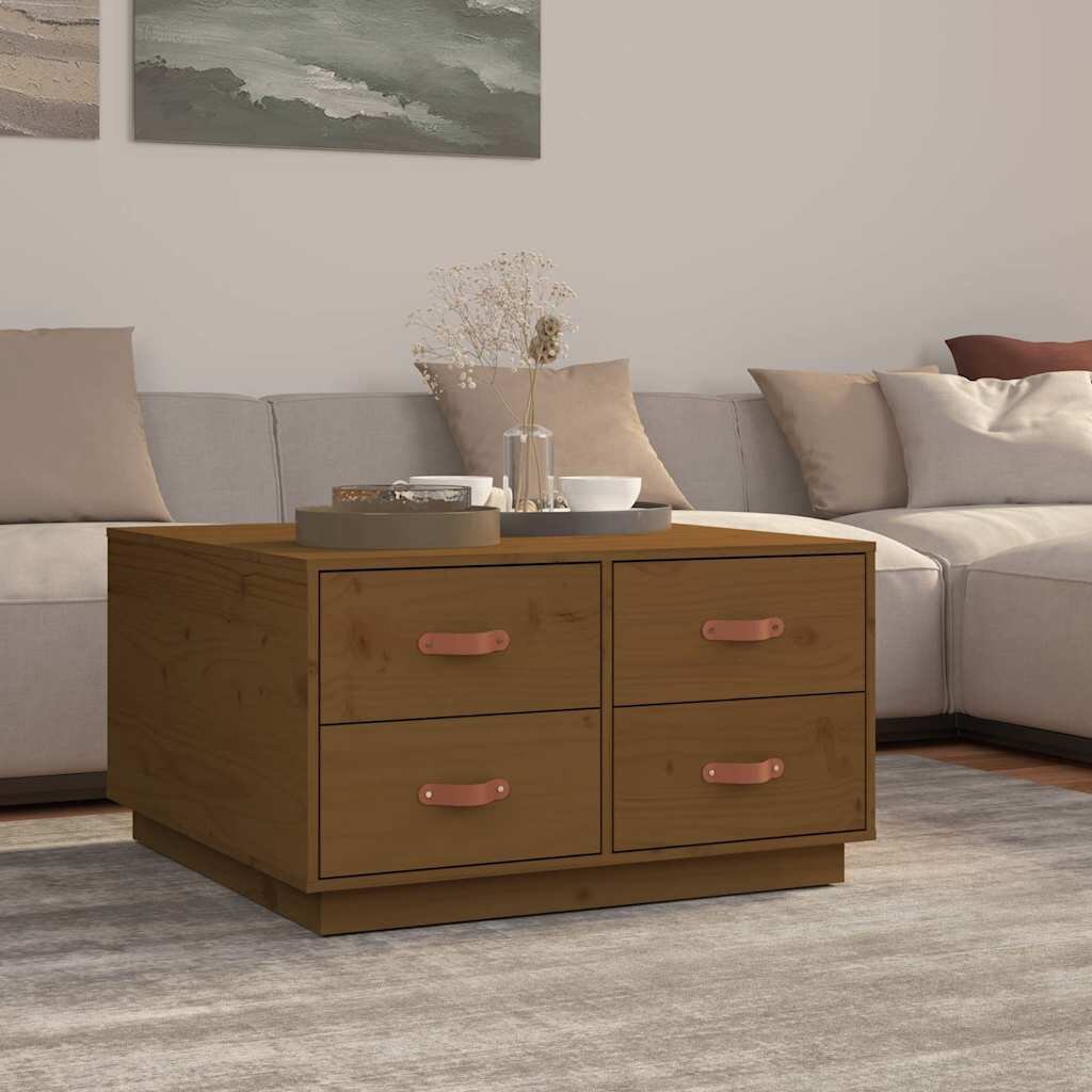 vidaXL Кафе маса меденокафява 80x80x45 см борово дърво масив
