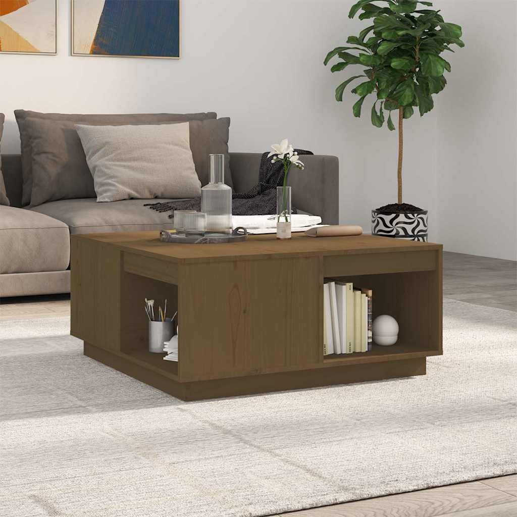 vidaXL Кафе маса меденокафява 80x81x365 см борово дърво масив