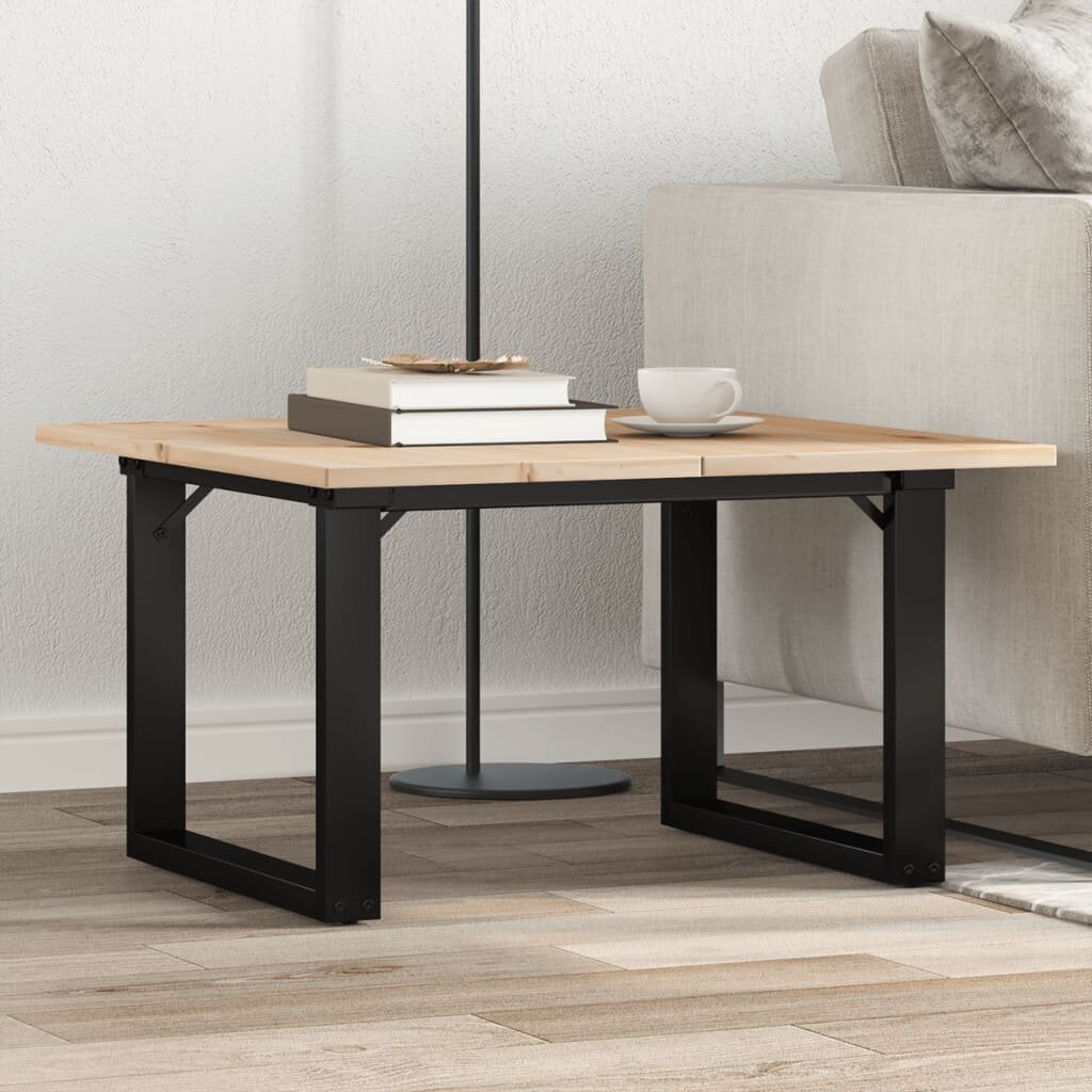 vidaXL Кафе маса О-образна рамка 60x60x40 см бор масив и стомана
