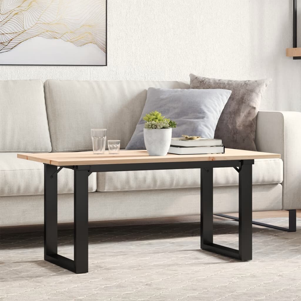 vidaXL Кафе маса О-образна рамка 90x40x45 см бор масив и стомана