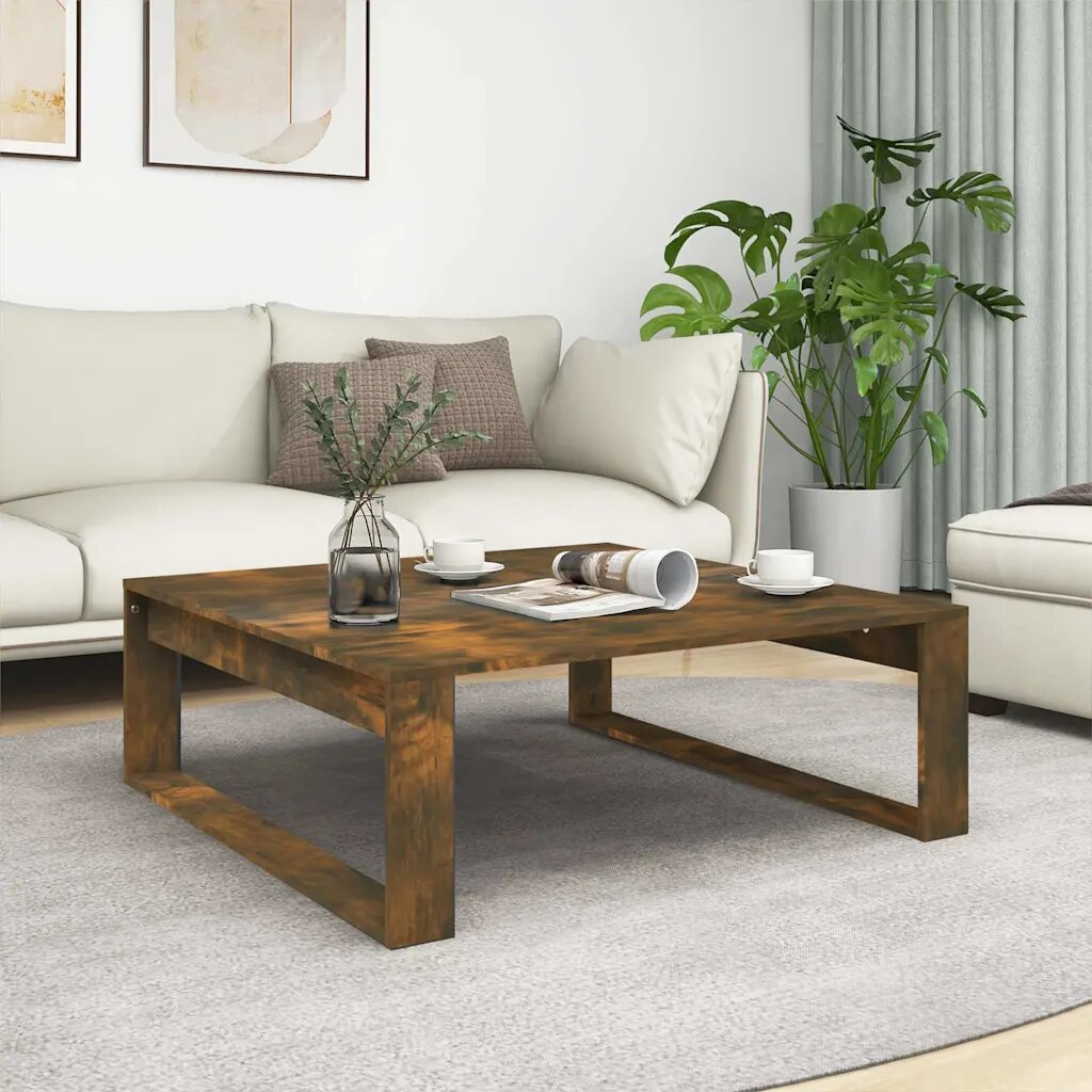 vidaXL Кафе маса опушен дъб 100x100x35 см инженерно дърво