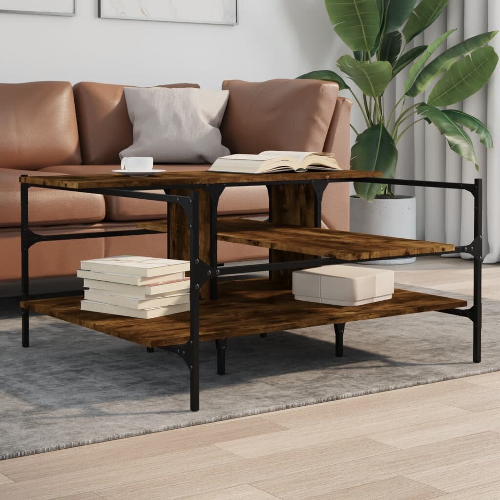 vidaXL Кафе маса опушен дъб 100x100x485 см инженерно дърво