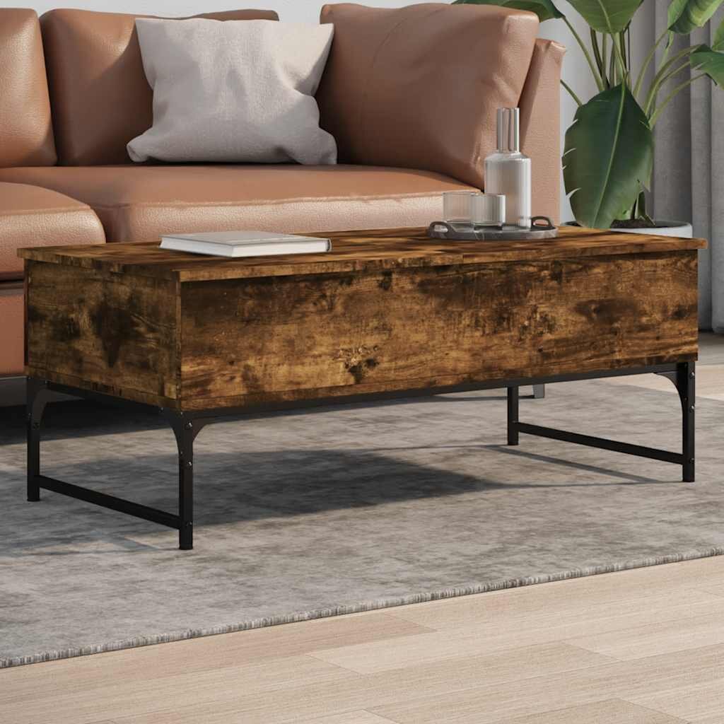 vidaXL Кафе маса опушен дъб 100x50x40 см инженерно дърво и метал