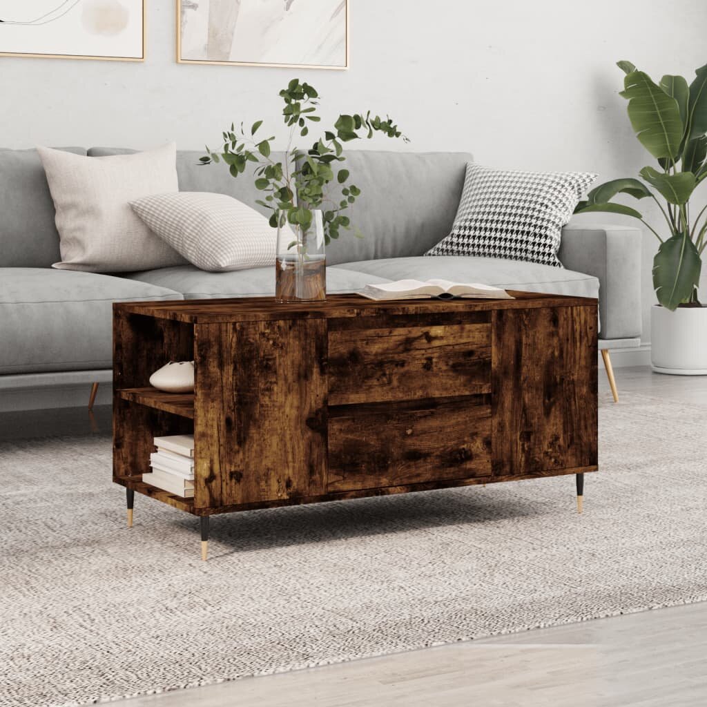 vidaXL Кафе маса опушен дъб 102x445x50 см инженерно дърво
