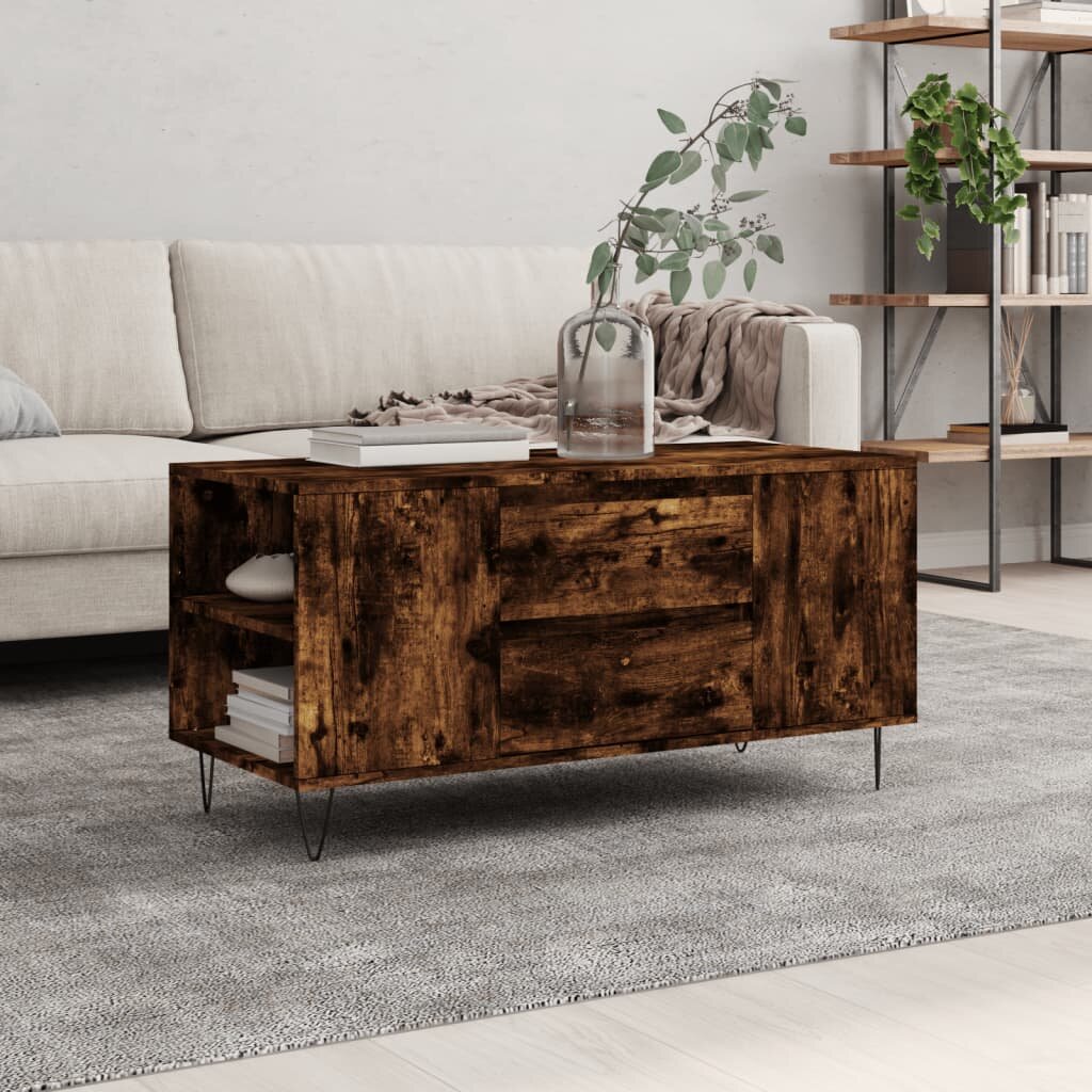 vidaXL Кафе маса опушен дъб 102x445x50 см инженерно дърво