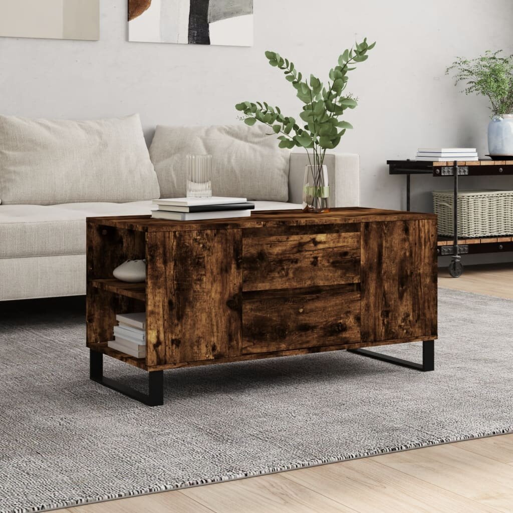 vidaXL Кафе маса опушен дъб 102x445x50 см инженерно дърво