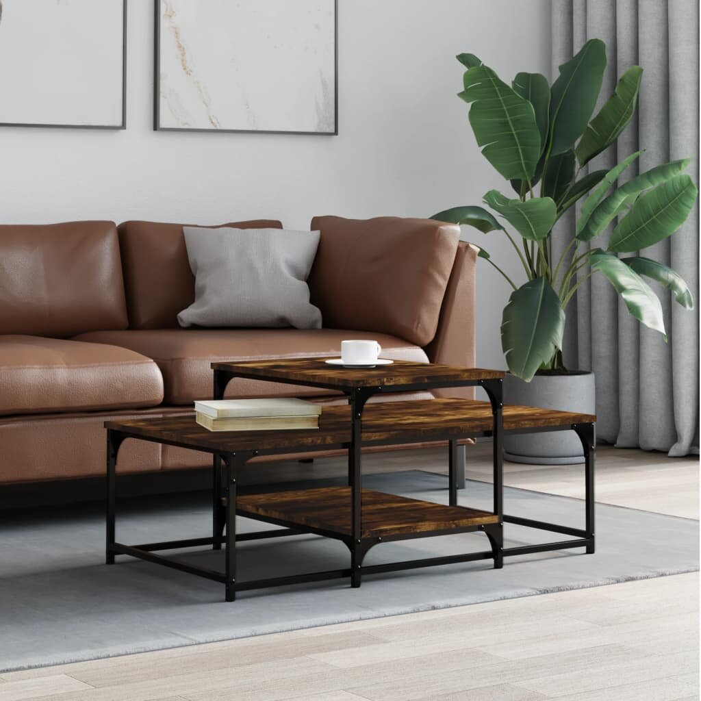 vidaXL Кафе маса опушен дъб 102x60x45 см инженерно дърво