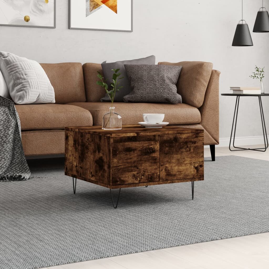 vidaXL Кафе маса опушен дъб 55x55x365 см инженерно дърво