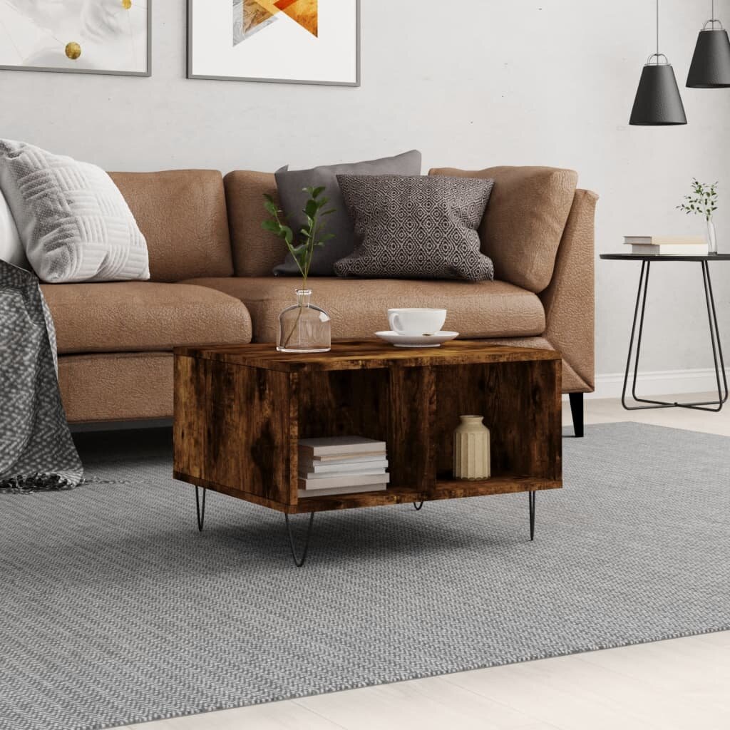 vidaXL Кафе маса опушен дъб 60x50x365 см инженерно дърво