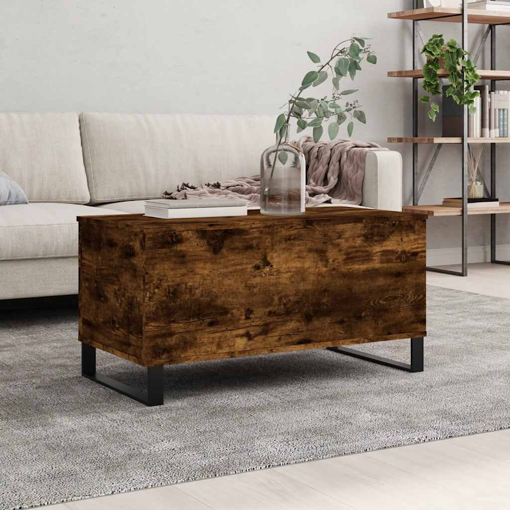 vidaXL Кафе маса опушен дъб 90x445x45 см инженерно дърво