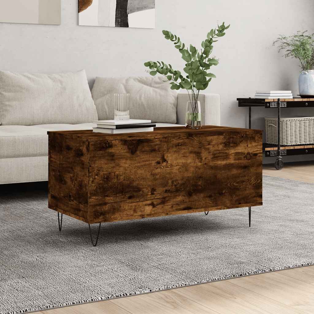 vidaXL Кафе маса опушен дъб 90x445x45 см инженерно дърво