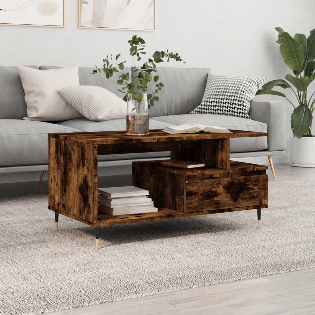 vidaXL Кафе маса опушен дъб 90x49x45 см инженерно дърво