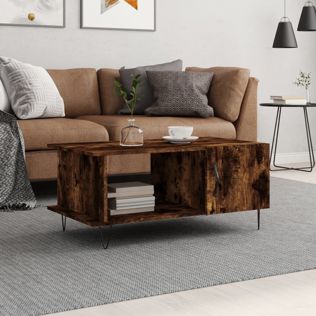 vidaXL Кафе маса опушен дъб 90x50x40 см инженерно дърво