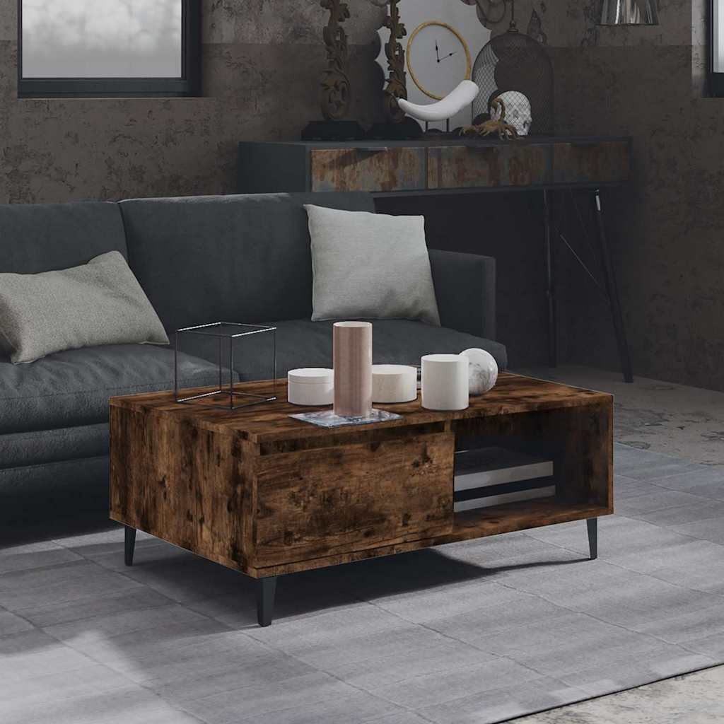vidaXL Кафе маса опушен дъб 90x60x35 см инженерно дърво