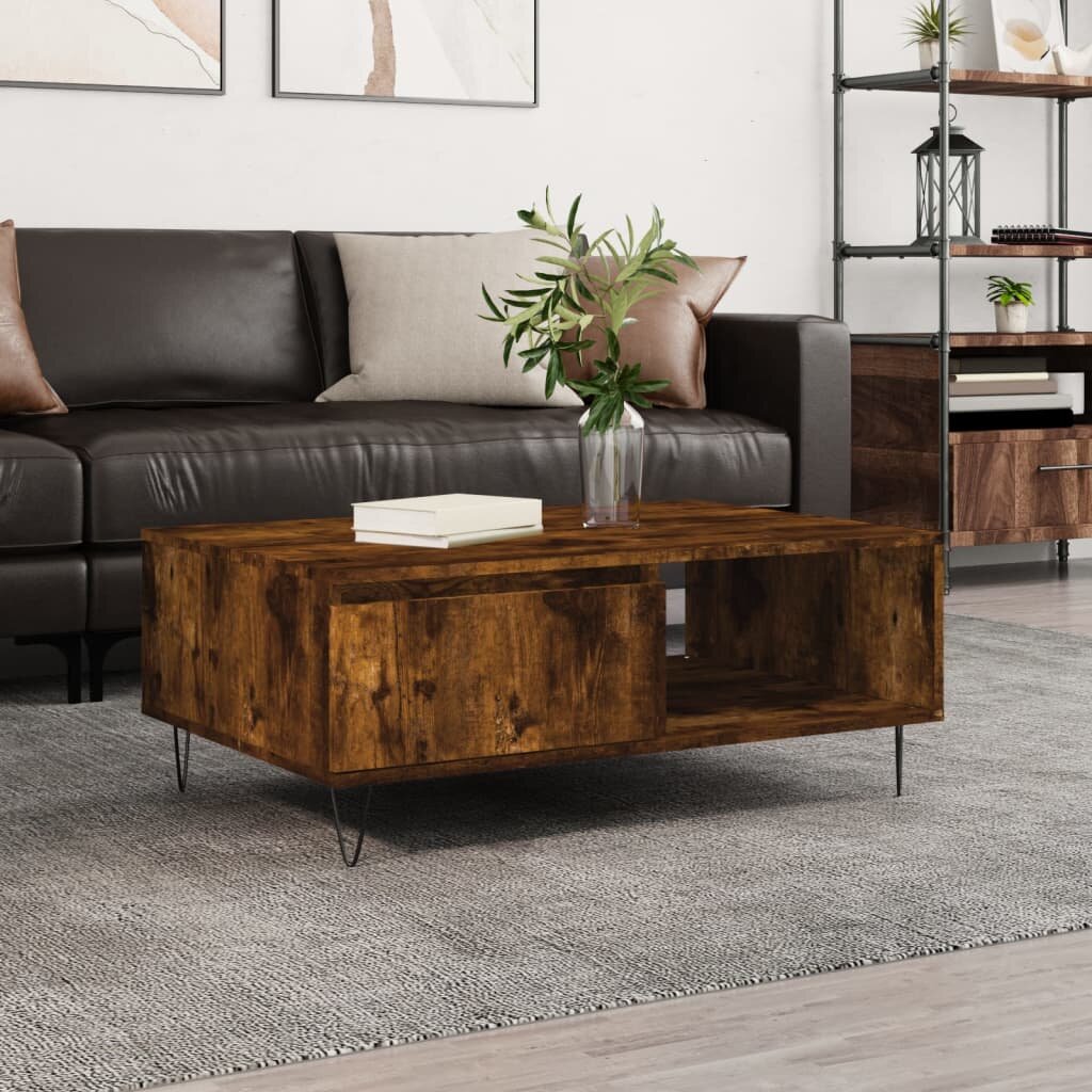 vidaXL Кафе маса опушен дъб 90x60x35 см инженерно дърво