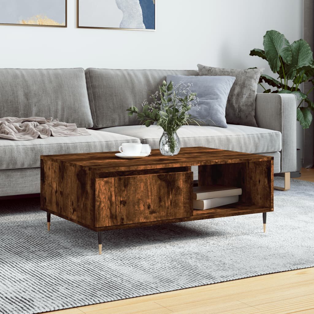 vidaXL Кафе маса опушен дъб 90x60x35 см инженерно дърво