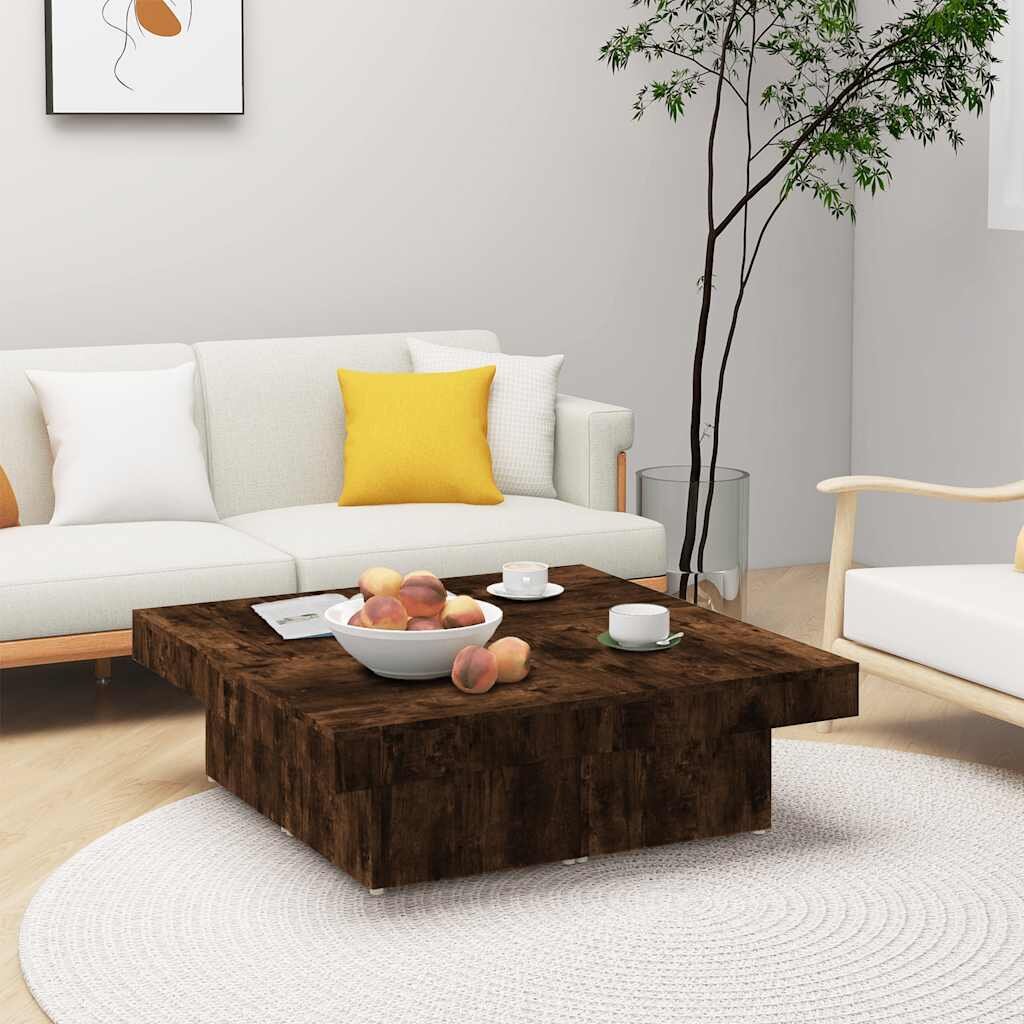 vidaXL Кафе маса опушен дъб 90x90x28 см инженерно дърво