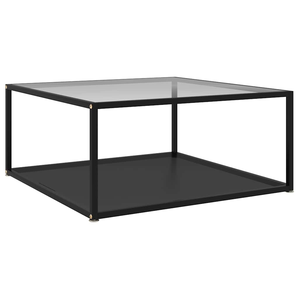 vidaXL Кафе маса прозрачно и черно 80x80x35 cм закалено стъкло